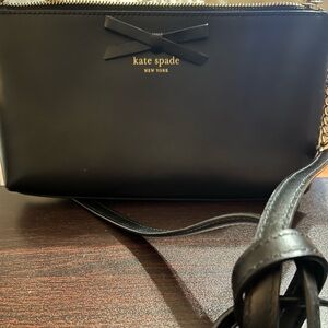 kate spade New York Black Leather Shoulder Bag with Gold Logo